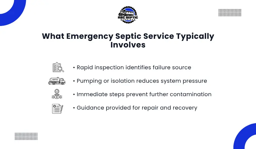 Educational graphic showing typical emergency septic service steps